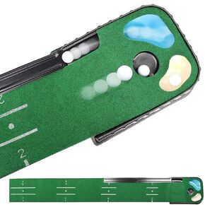 Golf Putting Mat with Water and Bunker Hazards – 9 Feet Long, Durable ABS Material, Non-Slip Bottom, Automatic Ball Return – Portable and Easy to Store for Golfers