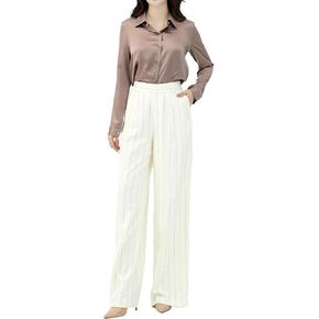 Beige Stripe Linen Pants for Women, Business Casual Trousers for Women