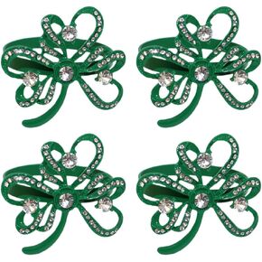 VOSAREA 4pcs Festival Napkin Rings Shamrock Napkin Rings Table Cloth Rings Table Decor Leprechaun Napkin Rings Flower Napkin Buckles for St. Patricks Day Festival (4.40X4.3X2.5cm)