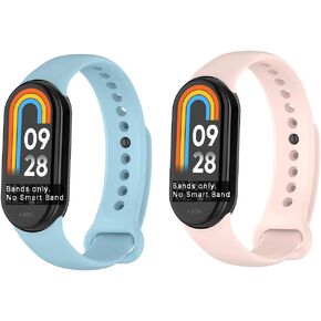 متوافق مع Xiaomi Mi Smart Band 9 Straps & Band 9NFC، حزام معصم رياضي قابل للتعديل من السيليكون الناعم للنساء والرجال أو لـ Xiaomi Mi Smart Band 8 (عبوة من قطعتين)