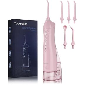 TOVENDOR Electric Water Dental Flosser Teeth Pick, Cordless Flossers Oral Irrigator IPX7 Waterproof 300ML Rechargeable Travel Water Teeth Cleaner with 5 Tips for Home Braces Care Gums Deep Cleaning