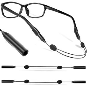 Adjustable Glasses Strap, Anti-Slip Eye Glasses Holder Strap for Sports, No Tail Sunglasses Straps Cords for Men Women Kids, Eyeglass Holders Around Neck, Eyewear String Lanyard Retainer, 2 PCS Black