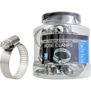 Stainless Steel Hose Clamps Adjustable 3/4" - 1-1/2" Worm Gear Hose Clamps - 30 PCS, Hose Clamp Stainless Steel Size 16 SAE 16 Pipe Clamp for Automotive Mechanical Household, and Plumbing Application