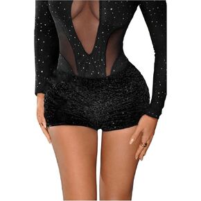 SHENHE Women's Glitter Sequin Leopard Shorts Low Rise Sexy Rave Club Booty Shorts Hot Pants