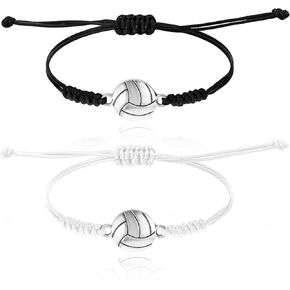 Mabor 2Pcs Volleyball Bracelet Adjustable Bracelets with Volleyball Charm Ideal Volleyball Gifts Souvenir for Volleyball Players Unisex Friendship Cheer Bracelet for Fans Stocking Stuffer
