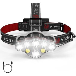 Victoper Headlamp Rechargeable, LED Ultra Bright Head Lamp with 8 Modes, IPX5 Waterproof Lightweight USB Headlight Flashlights with Red Light for Adult, Camping, Running, Hiking, Cycling, Working,
