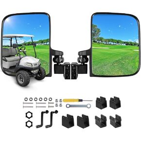 NOKINS Golf Cart Side Mirrors, No-Drilling Golf Cart Folding Side Rear View Mirrors Fit for Club Car/EZGO TXT RXV/Yamaha and Others 0.75"/1''/1.25" Square Tube, Adjustable 180 Degree HD Glass