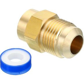PATIKIL Brass Flare Tube Fitting, Union Coupling Gas Adaptor 1/2" SAE 45° Flare Male to 1/4" NPT Female Pipe Connector Adapter with PTFE Tape for Refrigeration Gas System