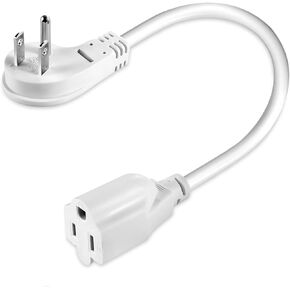 1875W Short Extension Cord,15A 14AWG Low Profile Flat Plug Heavy Duty Extension Cord Outlet Saver 3-Prong Grounded Power Extension Cable (White 1 Feet)