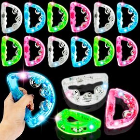 16 Pack LED Tambourines Light Up Tambourine Bulk Musical LED Tambourine Toys Colorful Handheld Tambourines Glow in The Dark for Wedding Party Favors Percussion Instrument