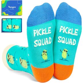 HAPPYPOP Kid's Socks Pickle Socks For Boys Girls 7-10 Years, Crazy Fun Funny Socks, Pickle Squad