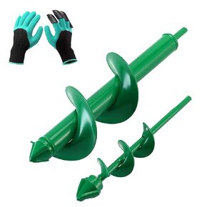 VUDECO Auger Drill Bit 2 PCS Set with Garden Gloves for Planting Hole Drill Planter Auger Spiral Hole Drill Bit Bulb Bedding Digging Post Hole Planting Tool 11.8"x3.15" and 8.7"x1.57"