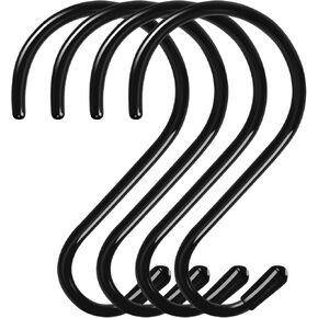 4 Pack Large S Hooks, 5 inch Vinyl Coated Heavy Duty S Hooks, Non Slip Rubber Coated Closet S Hooks for Hanging Jeans Clothes Plants Handbags Jewelry Pot Pan Cups Towels Garden Tools (Black)
