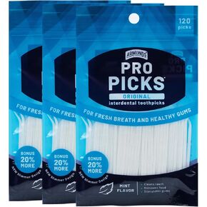 ProPicks Original Dental Picks for Teeth Cleaning - Disposable Plastic Toothpicks for Teeth & Gums - Cleans Teeth & Massages Gums - Fresh Mint Flavor - 3 Packages x 120 Interdental Tooth Picks