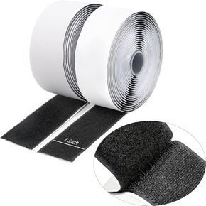 Strong Sticky Heavy Duty Hook and Loop Interlocking Tape Strips with Adhesive, 1 Inch 16.3 Feet Black