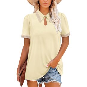 onlypuff Women's Polo Shirts Lapel Collar Short Sleeve Golf Blouse Summer Dressy Casual Tunic Tops