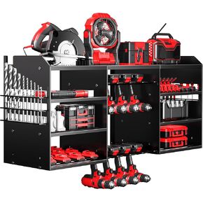 Large Power Tool Organizer Wall Mount, 4 Layer Heavy Duty Drill Holder, Metal Cordless Drill Storage for 8 Drills, Black Utility Racks for Garage and Workbench