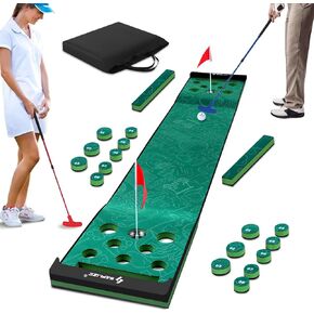SAPLIZE Golf Pong Putting Game Mat Set, Includes 2 Putters, 20 in X 10 ft Putting Green Mat for Indoor and Outdoor, Anti-Slip Putting Pong Mat - Ideal Party Game with Family or Friends, Light Green