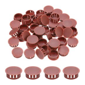 MECCANIXITY 64PCS 28mm(1 1/8") Red-Brown Plastic Hole Plugs, Flush Type Panel Hole Plugs Insert End Caps for Locking Hole Tubes Furniture Cabinet