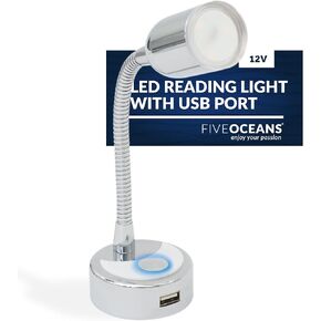 Five Oceans RV LED Reading Light with Charging USB Port, RV Interior Lights, Flexible LED Light Fixtures, Touch On-Off Switch with LED Indicator, 12V, Warm White LED, for RV, Boat, Camper - FO4599