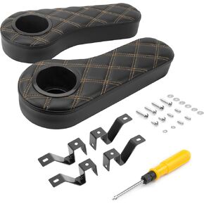 NOKINS Golf Cart Armrest with Cup Holder for EZGO/Club Car/Yamaha & Most Golf Cart,Stainless Steel Support Frame Sturdy Without Tilting No Drilling,Fit 1" Square Tube Frame (Diamond Black)