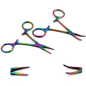 Set of 2 Multi Color Rainbow Mosquito Hemostat Forceps 3.5" Straight & Curved Stainless Steel