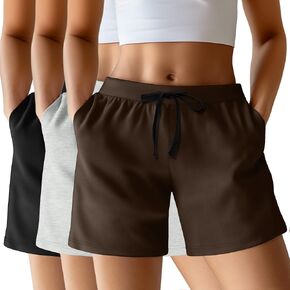 Neer 3 Pack Women's Sweat Shorts Casual Drawstring Athletic Summer Workout Lounge Shorts with Pockets