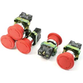 uxcell 5 Pcs N/C SPST Latching Action Emergency Stop Push Button Switch 10A 600V
