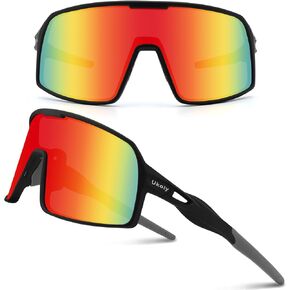 Ukoly Polarized Baseball Sunglasses for Youth Men Women,Running Cycling outdoor Sports (Black Red)