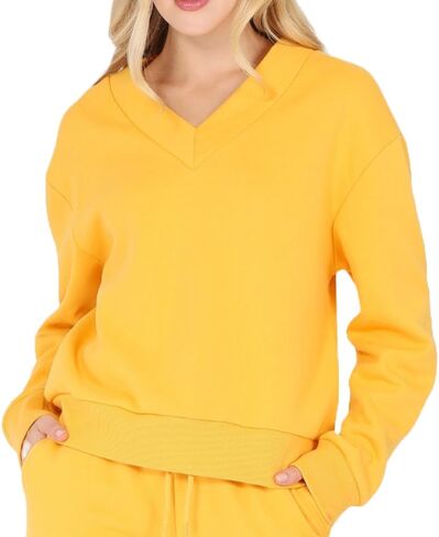 Long Sleeve V Neck Fleece Sweatshirt in Saudi Arabia