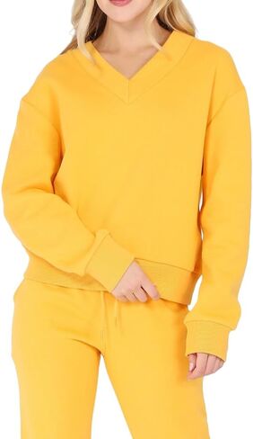 Long Sleeve V Neck Fleece Sweatshirt in Saudi Arabia