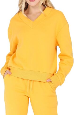 Long Sleeve V Neck Fleece Sweatshirt in Saudi Arabia