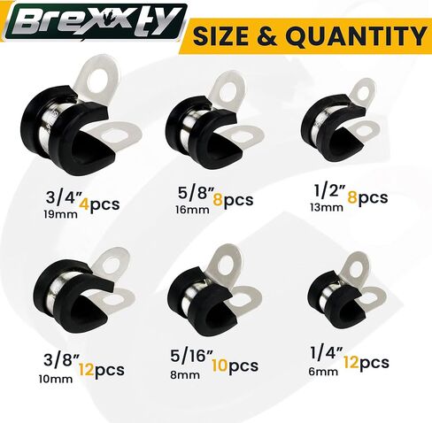 52 PCS Cable Clamps Kit - 304 مشابك سلك الفولاذ المقاوم للصدأ من 6 أحجام - 1/4 "5/16" 3/8 "1/2" 5/8 "3/4" - إلى الحزمة ، المشبك ، وحماية الأسلاك ، الأنابيب ، والكابلات in Kuwait