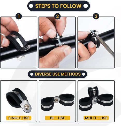 52 PCS Cable Clamps Kit - 304 مشابك سلك الفولاذ المقاوم للصدأ من 6 أحجام - 1/4 "5/16" 3/8 "1/2" 5/8 "3/4" - إلى الحزمة ، المشبك ، وحماية الأسلاك ، الأنابيب ، والكابلات in Kuwait