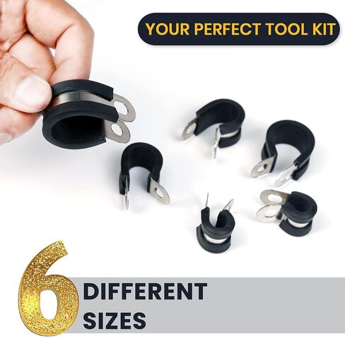 52 PCS Cable Clamps Kit - 304 مشابك سلك الفولاذ المقاوم للصدأ من 6 أحجام - 1/4 "5/16" 3/8 "1/2" 5/8 "3/4" - إلى الحزمة ، المشبك ، وحماية الأسلاك ، الأنابيب ، والكابلات in Kuwait