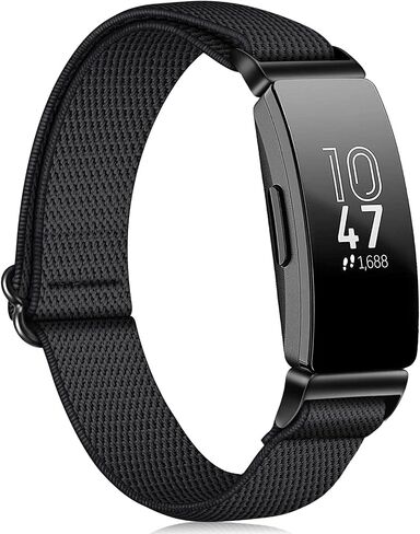 نطاقات مرنة Fintie متوافقة مع Fitbit Inspire 2 1 ساعة/ACE 3 2 ، حزام حلقة نايلون القابل للتعديل مع Wristband ، Black in Saudi Arabia