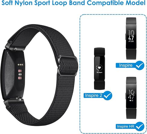 نطاقات مرنة Fintie متوافقة مع Fitbit Inspire 2 1 ساعة/ACE 3 2 ، حزام حلقة نايلون القابل للتعديل مع Wristband ، Black in Saudi Arabia