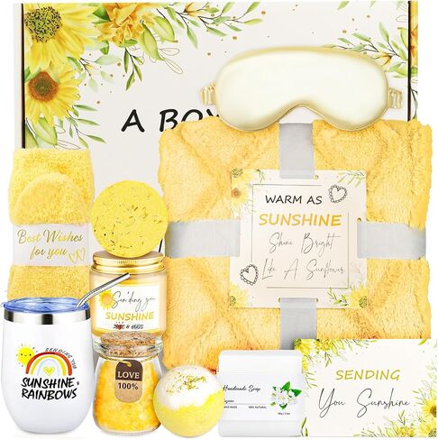 Get Well Gifts for Women, Sunshine Box Care Package for Women After Surgery, Care Gifts for Women, Sunflower Gifts, Get Well Soon Gift Basket with Blanket, Birthday Gift Box (Yellow) in Saudi Arabia