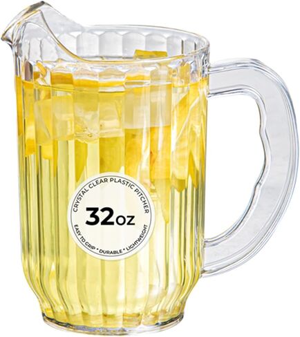 إبريق بيرة صغير سعة 32 أونصة من RW Base، إبريق مطعم متين - بلاستيك صلب، يقدم الصودا أو عصير الليمون أو العصير أو السانجريا، إبريق ماء بلاستيكي شفاف، للحانات، أو الحفلات، أو المنازل، - أدوات المطاعم in Kuwait
