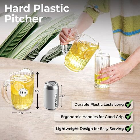 إبريق بيرة صغير سعة 32 أونصة من RW Base، إبريق مطعم متين - بلاستيك صلب، يقدم الصودا أو عصير الليمون أو العصير أو السانجريا، إبريق ماء بلاستيكي شفاف، للحانات، أو الحفلات، أو المنازل، - أدوات المطاعم in Kuwait