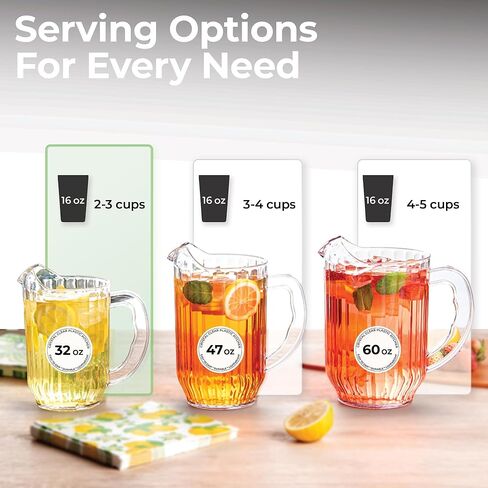إبريق بيرة صغير سعة 32 أونصة من RW Base، إبريق مطعم متين - بلاستيك صلب، يقدم الصودا أو عصير الليمون أو العصير أو السانجريا، إبريق ماء بلاستيكي شفاف، للحانات، أو الحفلات، أو المنازل، - أدوات المطاعم in Kuwait
