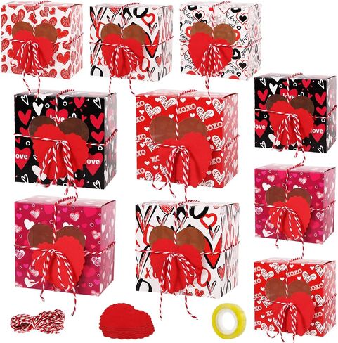 XIHIRCD 12pcs Valentine's Day Baking Gift Box, 3.93x3.93x2.95 Inch Bakery Gift Boxes with Clear Window Baked Goods Gift Boxes with 12 Love Card Heart for Treat Cookies Cupcakes Candy in Saudi Arabia