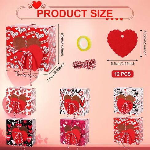 XIHIRCD 12pcs Valentine's Day Baking Gift Box, 3.93x3.93x2.95 Inch Bakery Gift Boxes with Clear Window Baked Goods Gift Boxes with 12 Love Card Heart for Treat Cookies Cupcakes Candy in Saudi Arabia