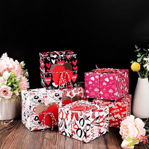 XIHIRCD 12pcs Valentine's Day Baking Gift Box, 3.93x3.93x2.95 Inch Bakery Gift Boxes with Clear Window Baked Goods Gift Boxes with 12 Love Card Heart for Treat Cookies Cupcakes Candy in Saudi Arabia