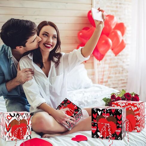 XIHIRCD 12pcs Valentine's Day Baking Gift Box, 3.93x3.93x2.95 Inch Bakery Gift Boxes with Clear Window Baked Goods Gift Boxes with 12 Love Card Heart for Treat Cookies Cupcakes Candy in Saudi Arabia