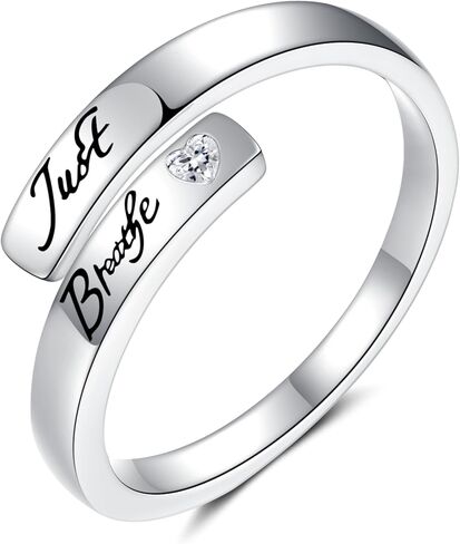 Lotus Just Breathe Rings for Women: S925 Sterling Silver Inspirational Ring Adjustable Personality Hope Encourage Gift Jewelry for Mother Daughter Friends in Kuwait