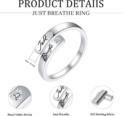 Lotus Just Breathe Rings for Women: S925 Sterling Silver Inspirational Ring Adjustable Personality Hope Encourage Gift Jewelry for Mother Daughter Friends in Kuwait