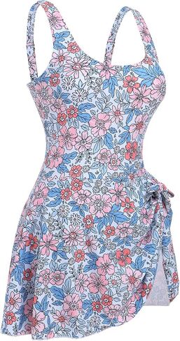 OBEEII Womens One Piece Swimdress Swimsuit Tummy Control Retro Floral Swimsuit with Skirt Modest Bathing Suits in Saudi Arabia