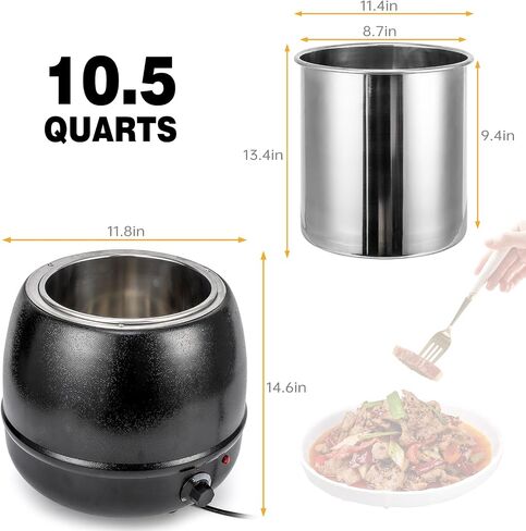 Garvee Commercial Soup Kettle, 10.5QT Soup Warmer with Hinged Lid and Stainless Steel Insert Pot, Ideal for Family Gatherings, Parties, Restaurants, and Buffets(Cast Iron, Black) in Saudi Arabia