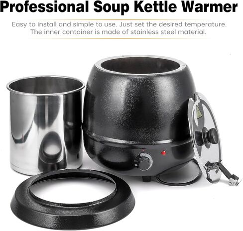 Garvee Commercial Soup Kettle, 10.5QT Soup Warmer with Hinged Lid and Stainless Steel Insert Pot, Ideal for Family Gatherings, Parties, Restaurants, and Buffets(Cast Iron, Black) in Saudi Arabia